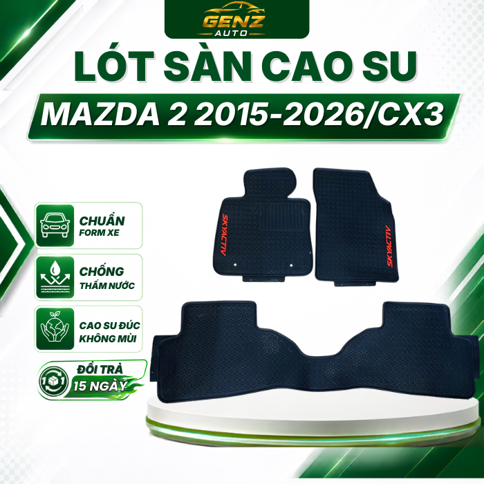 Thảm Lót sàn cao su xe Mazda 2 2015->2026/CX3 Màu Đen,Cao Su Đúc Ko Mùi Chuẩn Form xe dễ dàng vệ sinh, mẫu chữ đỏ HL