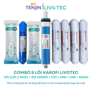 Combo 8 Lõi Lọc Karofi Livotec Gồm Lõi 123 (Lõi 2 OCB Nhỏ) + Màng RO Hàn 100GPD + T33, Khoáng Đá, Hồng Ngoại, Nano
