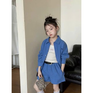 Bộ Đũi Trẻ Em Bé Gái Áo Sơ Mi Và Quần Short Mềm Mát Size 17-45kg