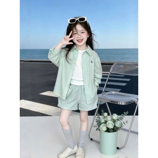 Bộ Đũi Trẻ Em Bé Gái Áo Sơ Mi Và Quần Short Mềm Mát Size 17-45kg