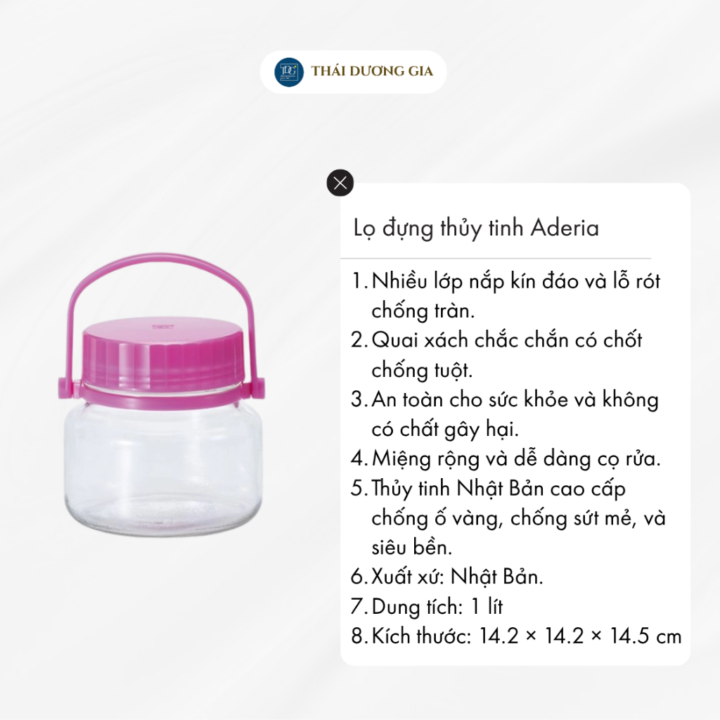 Bộ 2 lọ đựng thủy tinh 1 lít thấp nắp tím 2 lớp Nhật Bản Aderia-707x2 | Thái Dương Gia