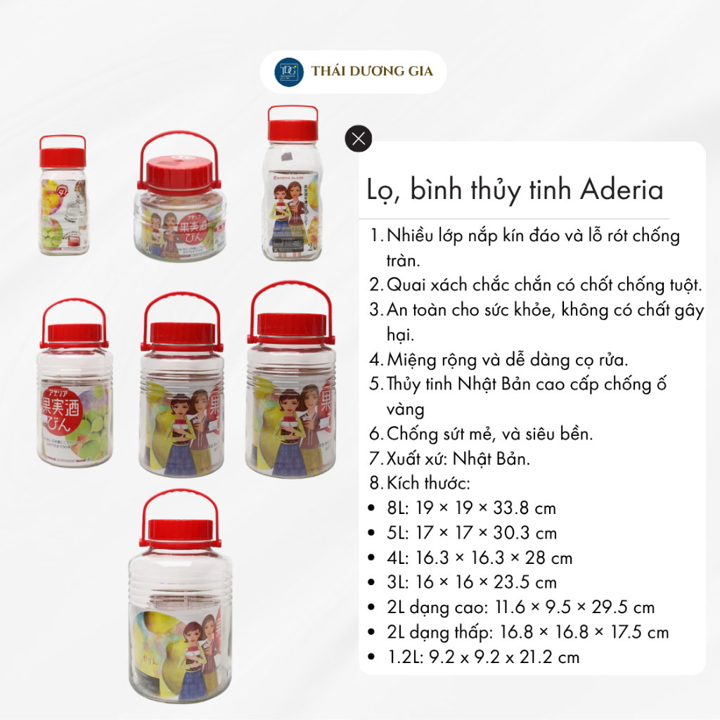 Lọ, Bình Thủy Tinh Ngâm, Đựng Thực Phẩm 5 Lít Nắp Đỏ 2 Lớp Nhật Bản Aderia - 762 | Thái Dương Gia