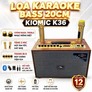 Loa Kiomic K36 - Loa Karaoke Bass 20cm, Kèm 2 Micro chỉnh bass, treble nhạc riêng biệt.