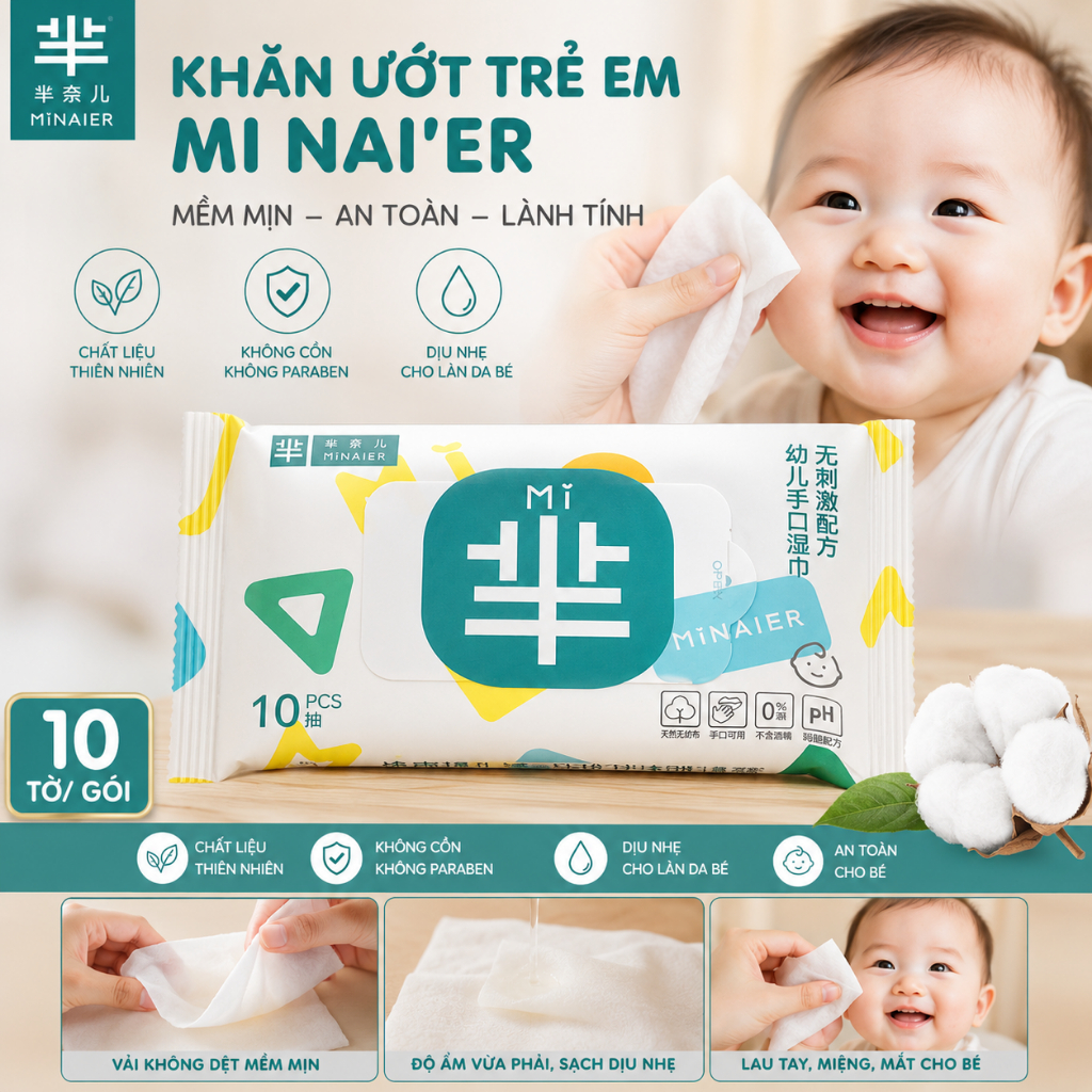 KHĂN ƯỚT TRẺ EM MI NAI’ER – MỀM MỊN, AN TOÀN CHO BÉ 0004