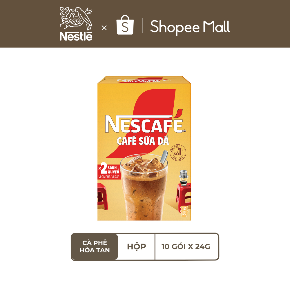 Hộp Cà phê Hòa tan NESCAFÉ CAFÉ SỮA ĐÁ 10 gói Nhân đôi sánh quyện