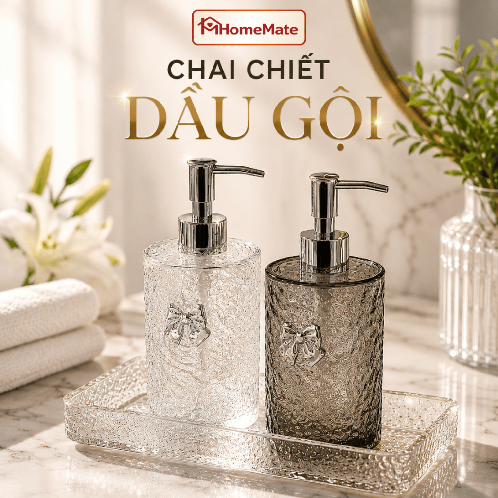 Chai Chiết Dầu Gội Vân Kim Cương Sang Trọng, Bình Đựng Sữa Tắm Nước Rửa Tay PET Trong Suốt 300ml 400ml