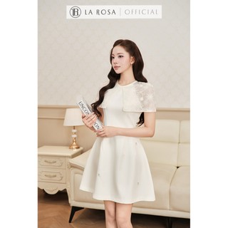 Váy Chéo Hàn Đính Đá Phối Cổ Ren Hoa Cao Cấp La Rosa Váy Chữ A Tiểu Thư Tôn Dáng, Thanh Lịch T549