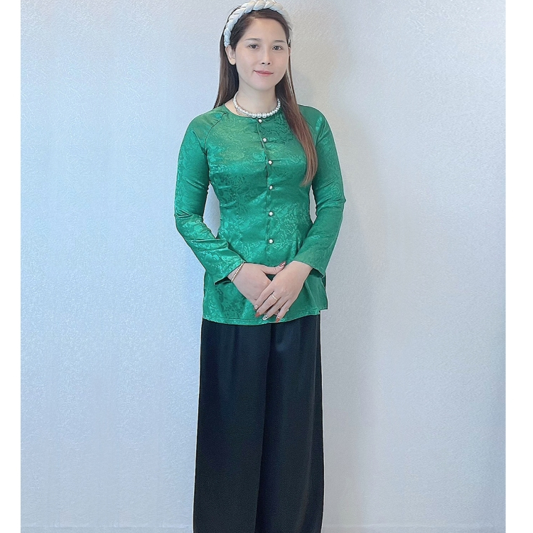 B.A47 ( Áo Lẻ ) Bà Ba Gấm Hoa Cổ Tròn Cài Nút