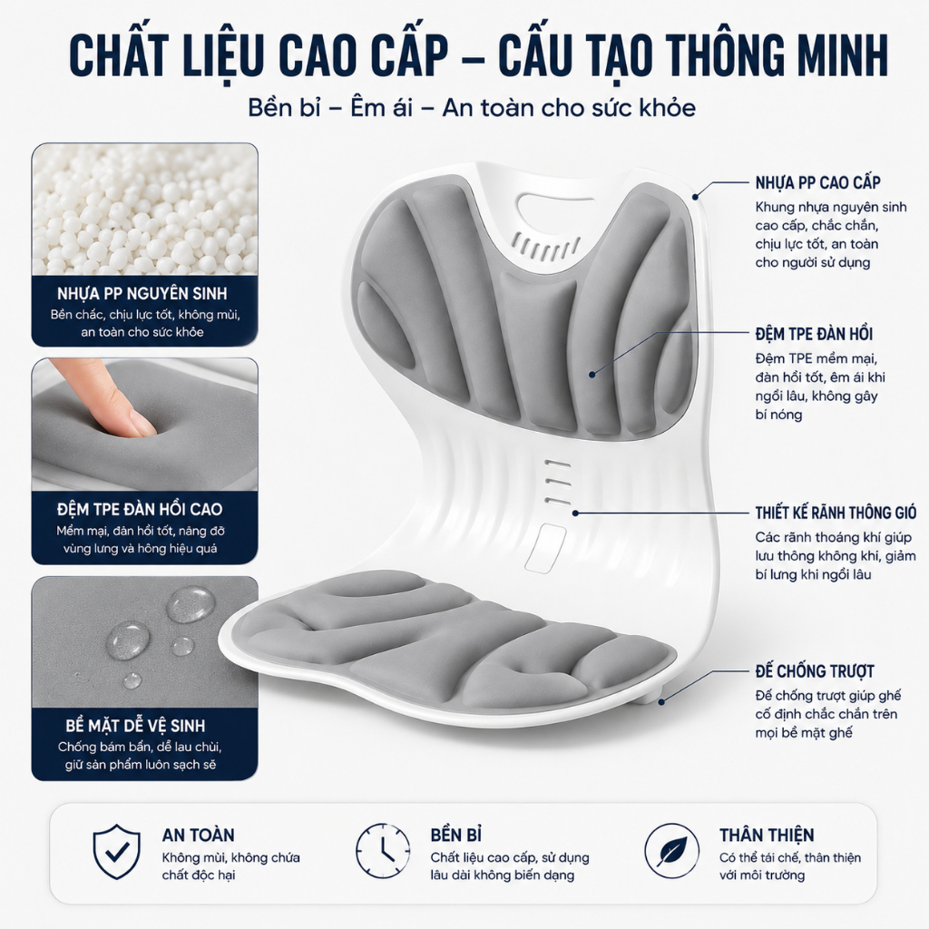 Ghế Tựa Lưng Công Thái Học CAO CẤP, Chỉnh Dáng Ngồi Đúng, Thư Giãn Cột Sống - 99 HomeLive