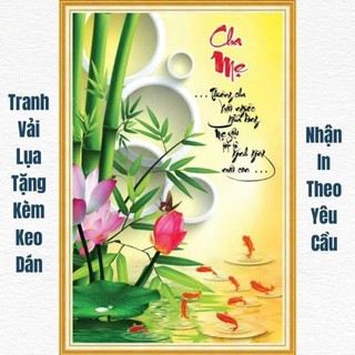 Tranh 3D hoa sen dán tường phòng thờ, phòng khách, phòng làm việc, tranh in trên chất liệu vải lụa (tặng kèm keo dán)