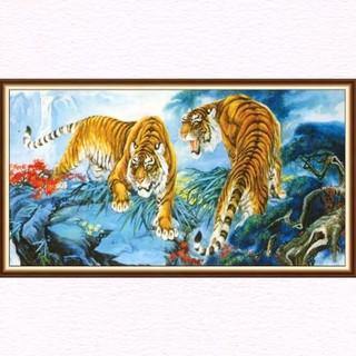 Tranh ngũ hổ dán tường, tranh song hổ, tranh con hổ được in trên chất liệu vải lụa (shop tặng kèm keo dán)