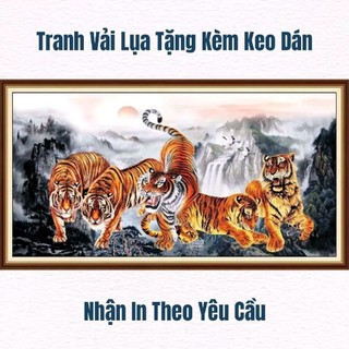 Tranh ngũ hổ dán tường, tranh song hổ, tranh con hổ được in trên chất liệu vải lụa (shop tặng kèm keo dán)