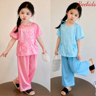 Set Bộ Áo bà ba gấm tay Bí cúc ngọc + quần lụa bóng mềm mịn Cho Bé Gái Mặc Trung Thu, Lễ Tết, Pháp Phục BB05 - BEEKIDS