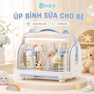 Khay, Giá úp bình sữa 9BABY có nắp đậy vệ sinh cho mẹ và bé màu xanh