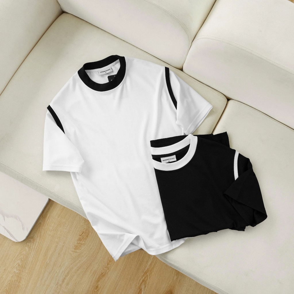 Áo thun Nam VIỀN VAI Cổ Tròn Menswear - Cotton 250MSG, Regular Fit, Mềm Mịn, Trẻ Trung - SHINGHAI