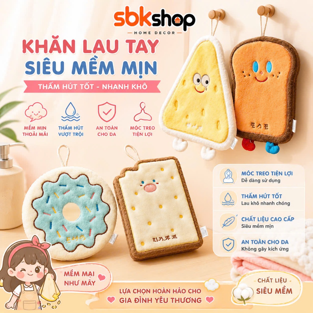 Khăn lau tay nhà bếp nhà tắm hình phô mai cute đáng yêu dày dặn 2 lớp mềm mịn siêu thấm hút