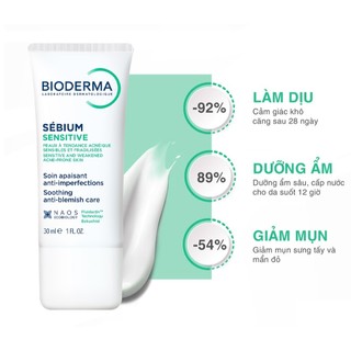 (Hàng Công TY) Kem Dưỡng Ẩm Bioderma Sebium Sensitive Soothing Anti-Blemish Care 30ml Duduhouse