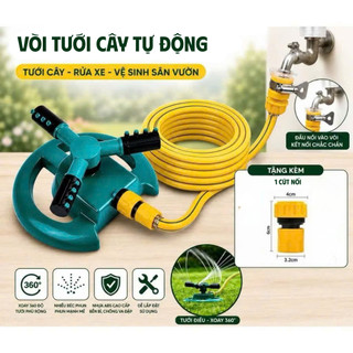 Vòi Phun Nước Tưới Cây 3 Cánh - Xoay 360 Độ, Điều Chỉnh Bán Kính, Sân Vườn