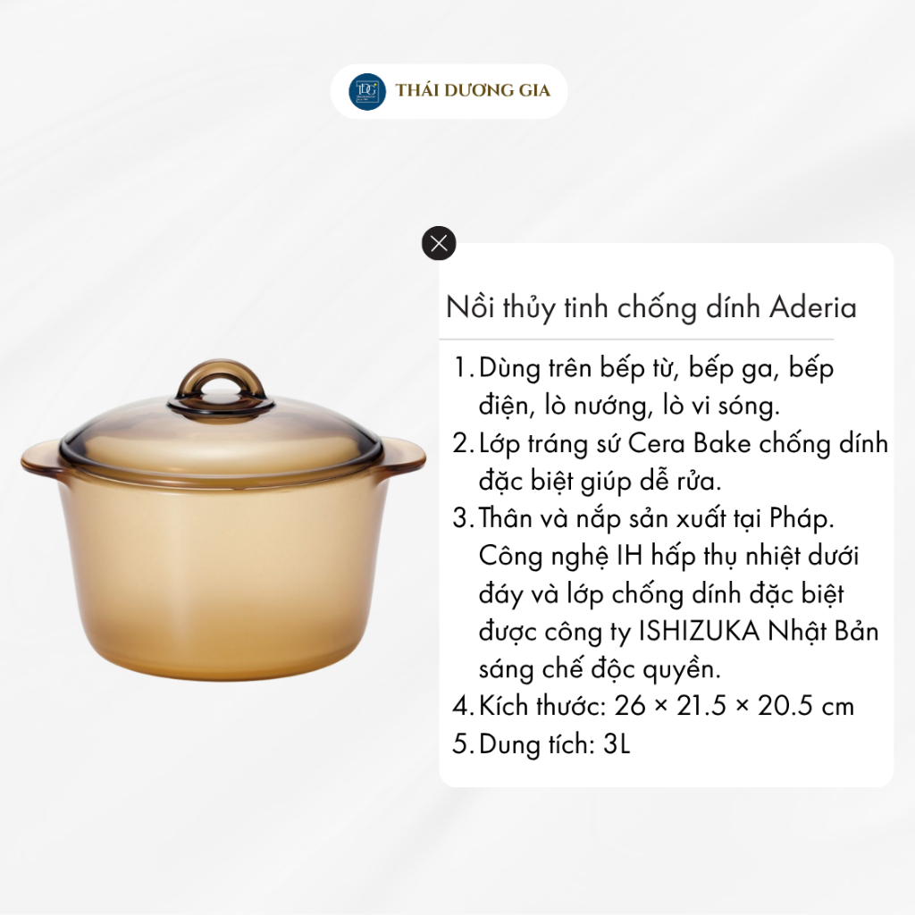 Nồi thủy tinh chống dính 3L Aderia – Nhật Bản | Thái Dương Gia