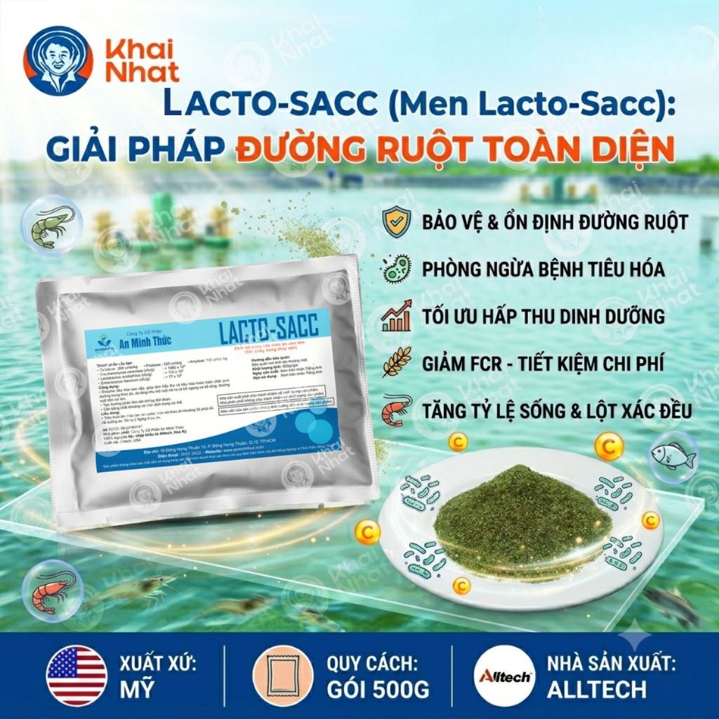 Men tiêu hóa Lacto Sacc cho Thủy sản (500g/gói)- Hỗ trợ tiêu hóa, ổn định lợi khuẩn trong đường ruột