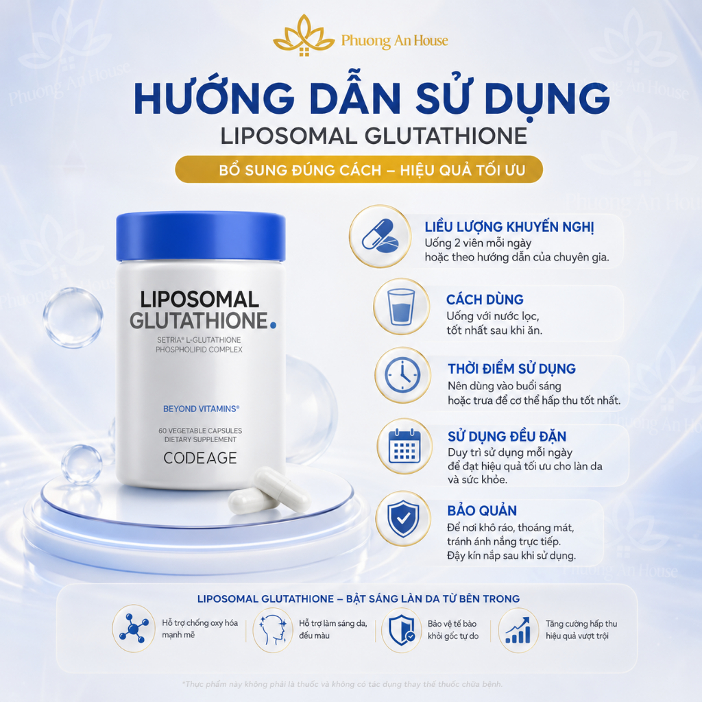 Viên uống trắng da, giảm nám sạm Codeage Liposomal Glutathione 500mg 60 viên
