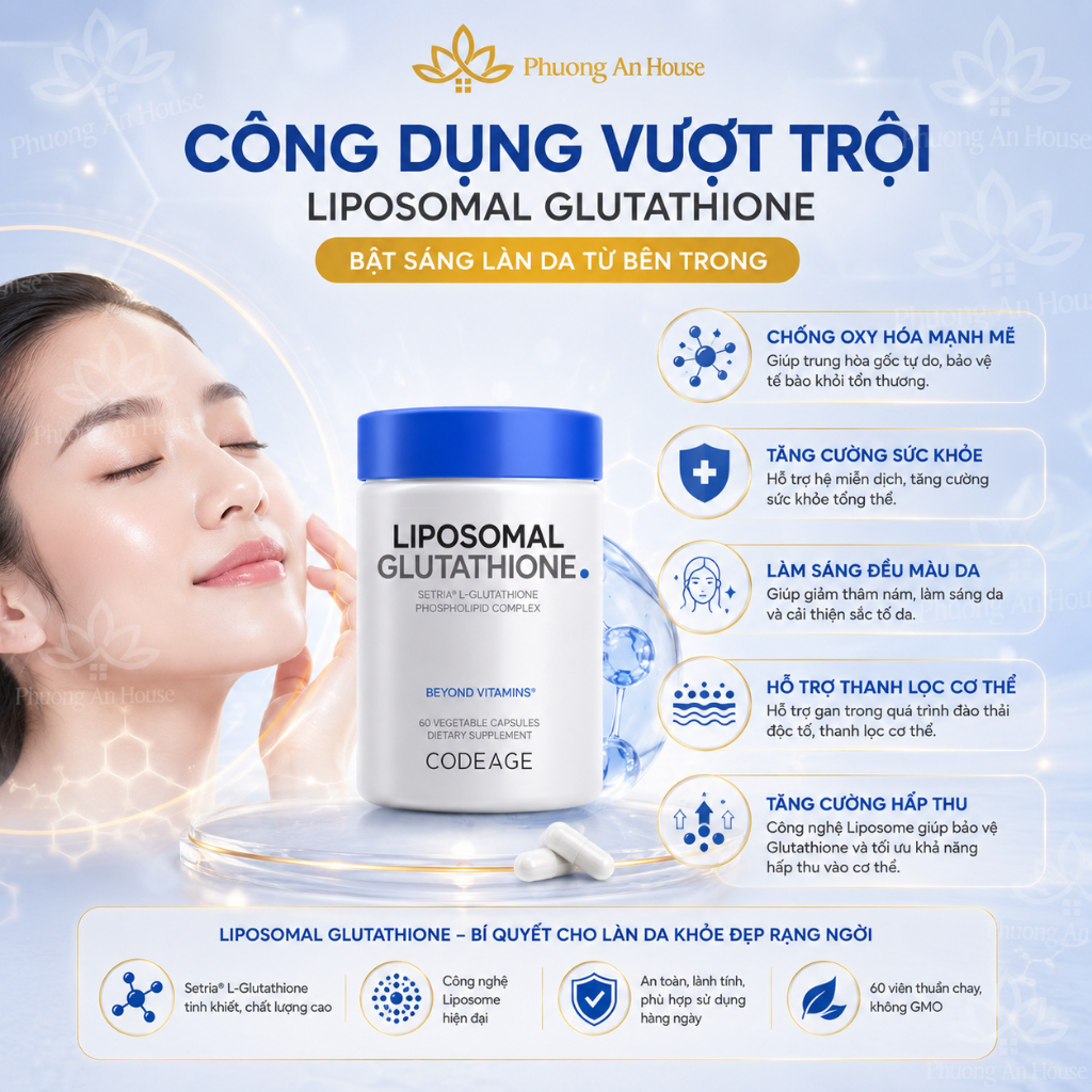 Viên uống trắng da, giảm nám sạm Codeage Liposomal Glutathione 500mg 60 viên