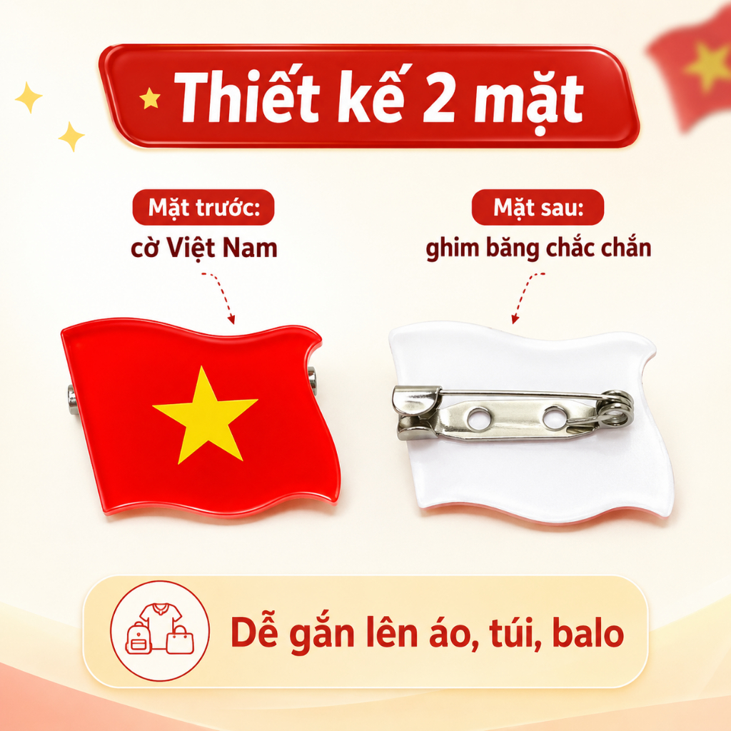 Ghim Cài Cờ Việt Nam Chất Liệu Mica - Nhỏ Xinh Tự Hào Việt - Habo Shop 2026