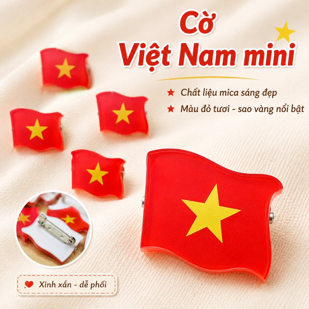 Ghim Cài Cờ Việt Nam Chất Liệu Mica - Nhỏ Xinh Tự Hào Việt - Habo Shop 2026