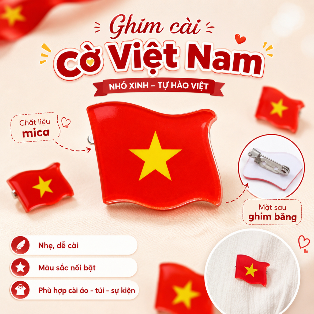 Ghim Cài Cờ Việt Nam Chất Liệu Mica - Nhỏ Xinh Tự Hào Việt - Habo Shop 2026