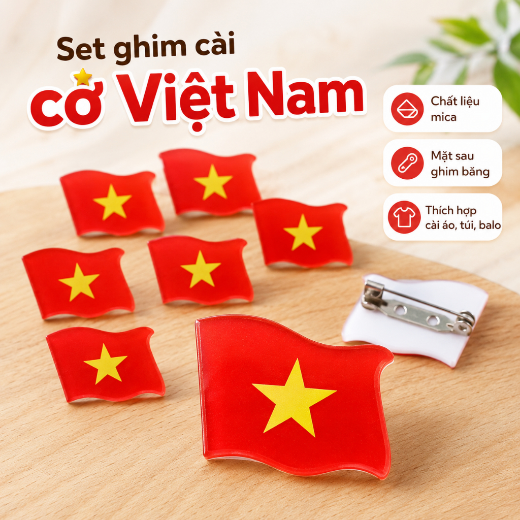 Ghim Cài Cờ Việt Nam Chất Liệu Mica - Nhỏ Xinh Tự Hào Việt - Habo Shop 2026
