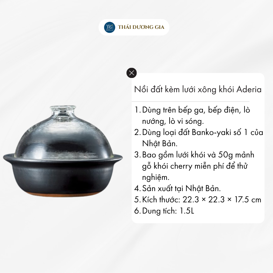 Nồi đất kèm lưới xông khói 1,5 lít Nhật Bản Aderia F-71715