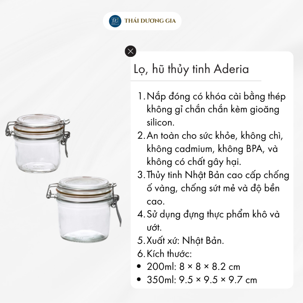 Lọ, hũ thủy tinh 350ml có khóa kẹp thép không gỉ – Le Parfait Aderia Pháp H7563 | Thái Dương Gia