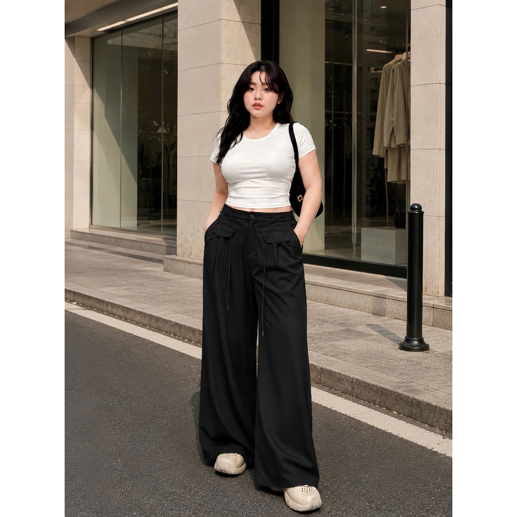 Quần Dài Nữ Ống Rộng Bigsize Cạp Cao Siêu Hách Dáng, Quần Ống Suông Bigsize Nữ Nắp Vải Cotton Lạnh Mềm Mát QDNT