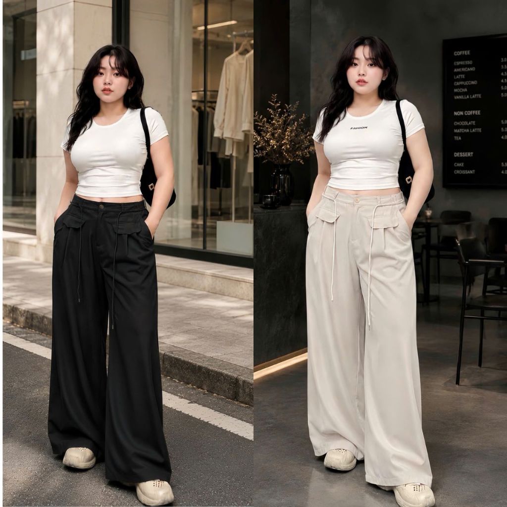 Quần Dài Nữ Ống Rộng Bigsize Cạp Cao Siêu Hách Dáng, Quần Ống Suông Bigsize Nữ Nắp Vải Cotton Lạnh Mềm Mát QDNT