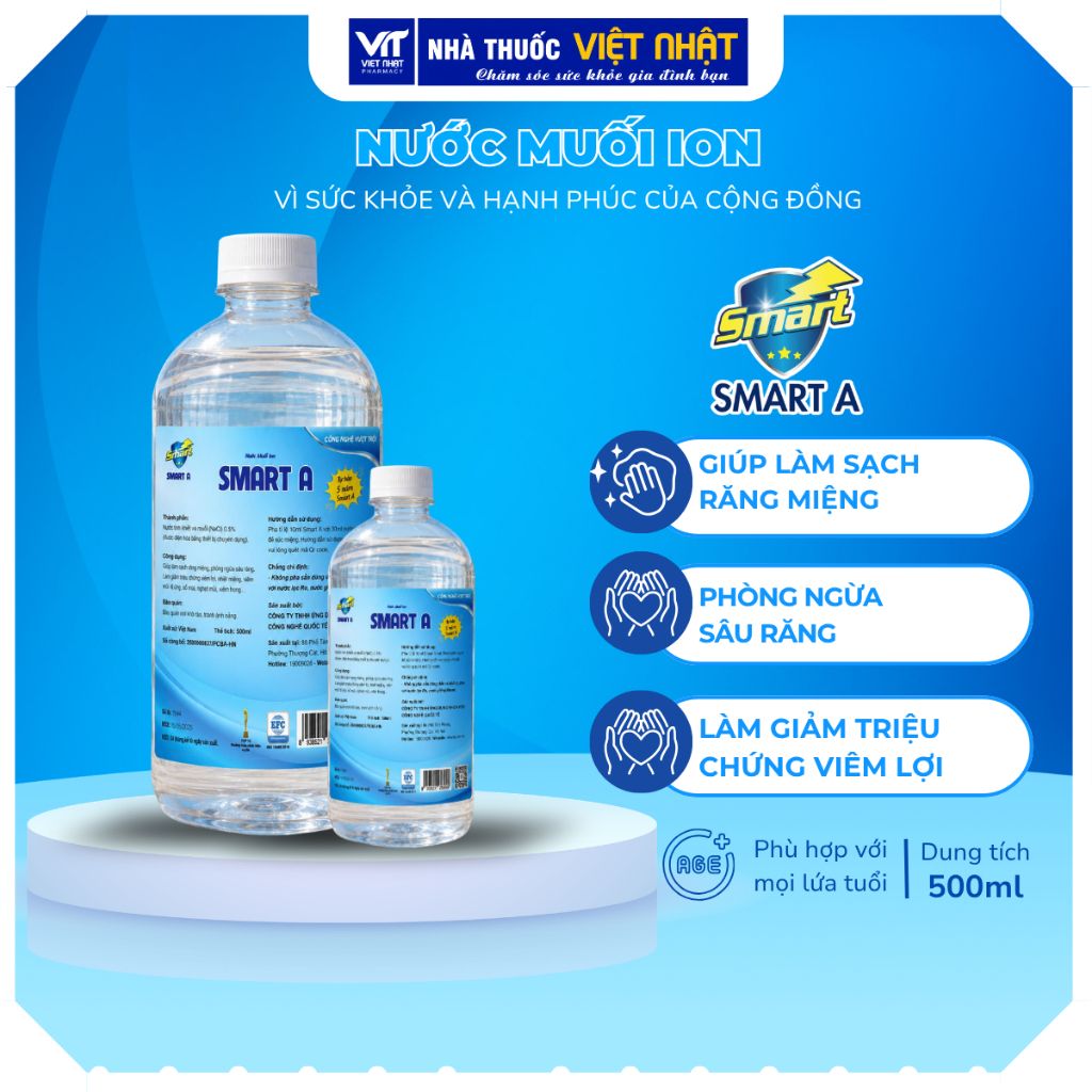 [MẪU MỚI] Nước Muối Smart A ion Kiềm 500ml Hỗ Trợ Vệ Sinh Răng Miệng, Súc Miệng Hàng Ngày, An Toàn Lành Tính G55