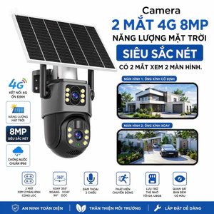 Camera 2 Mắt 4G 8MP Không Dây Năng Lượng Mặt Trời PTZ, Siêu Sắc Nét, Có Màu Ban Đêm, Có 2 Mắt Xem 2 Màn Hình Cùng Lúc
