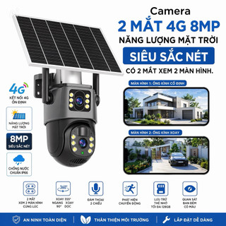 Camera 2 Mắt 4G 8MP Không Dây Năng Lượng Mặt Trời PTZ, Siêu Sắc Nét, Có Màu Ban Đêm, Có 2 Mắt Xem 2 Màn Hình Cùng Lúc