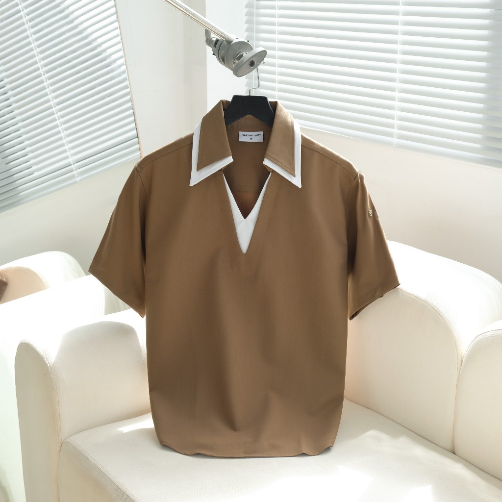 [NEW IN] Áo Polo Nam cao cấp AIRING From Rộng Cotton Lạnh Line Cổ chữ V, Thoáng Mát - SHINGHAI
