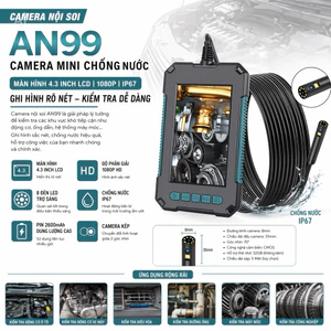 Camera Mini Chống Nước, Camera Nội Soi AN99 Cầm Tay Màn Hình 4.3 Inch LCD 1080P IP67 Với 8 Đèn Led 8mm, Quay Nét Rõ Ràng