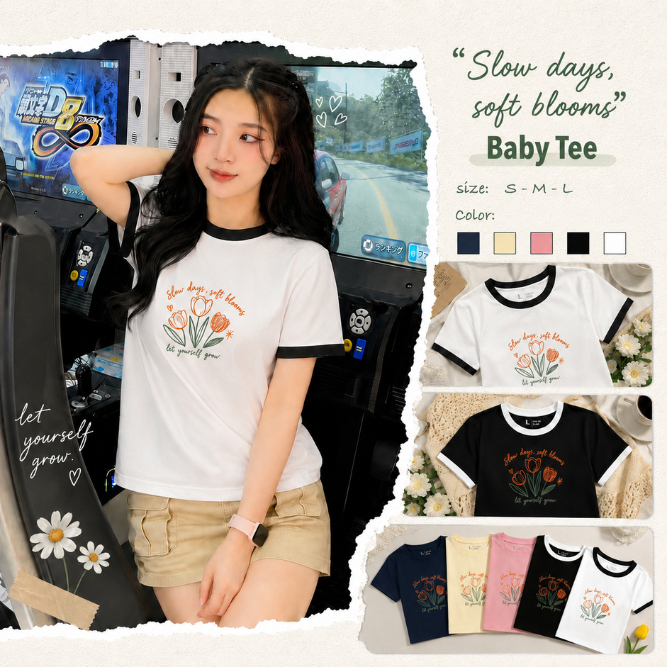 Áo Thun Baby Tee SLOW DAYS, SOFT BLOOMS Cao Cấp Phông Nam Nữ Unisex Cotton Local Brand | MI MIDORI