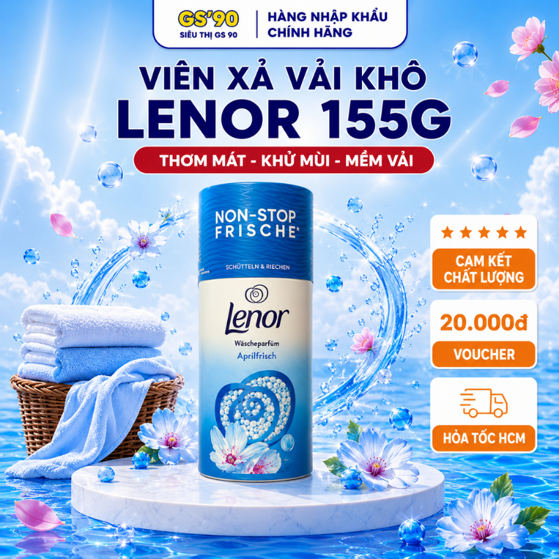 Viên Xả Vải Khô Lenor Châu Âu 155g Hương April Fresh Nước Hoa Quý Phái Giúp Quần Áo Thơm Mát Cả Ngày