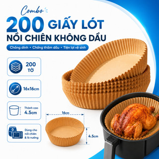 Combo 200 giấy lót nồi chiên không dầu 16x16cm, giấy nến chống dính, giấy nướng bánh