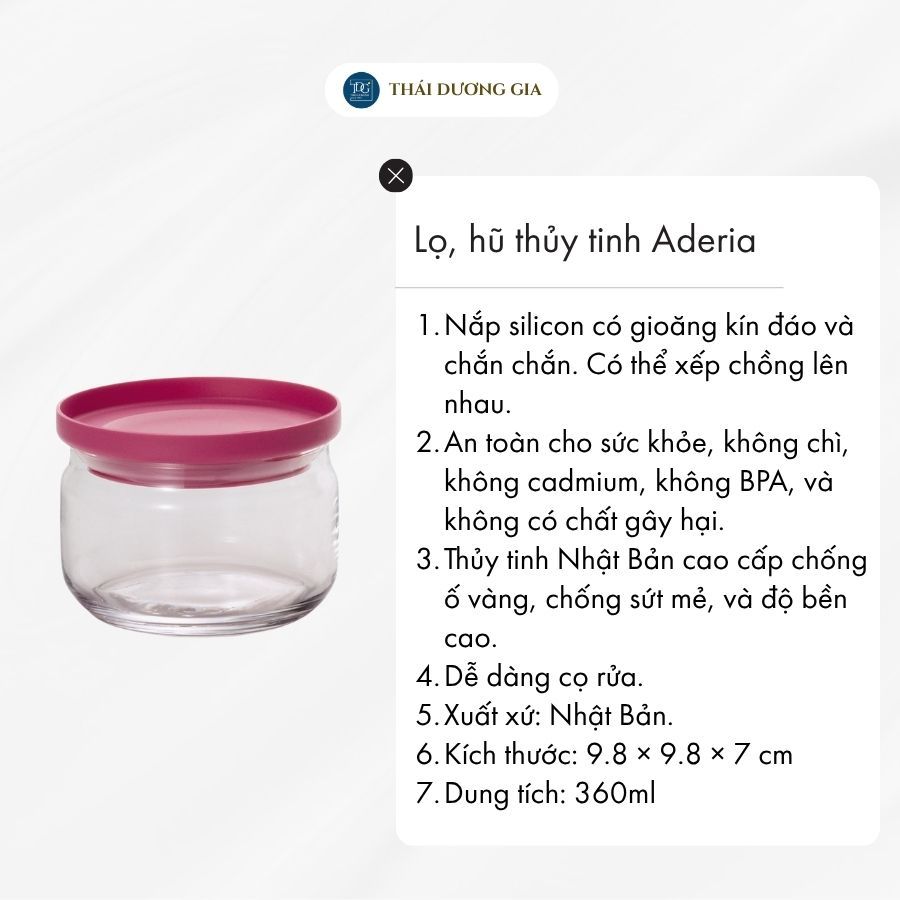 Lọ, hũ thủy tinh nắp silicon 360ml Aderia Nhật Bản M-6241 | Thái Dương Gia