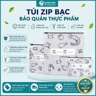 Túi thực phẩm zip bạc khóa kéo kín, hỗ trợ giữ tươi thực phẩm và bảo quản tiện dụng hằng ngày