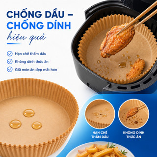 Combo 200 giấy lót nồi chiên không dầu 16x16cm, giấy nến chống dính, giấy nướng bánh