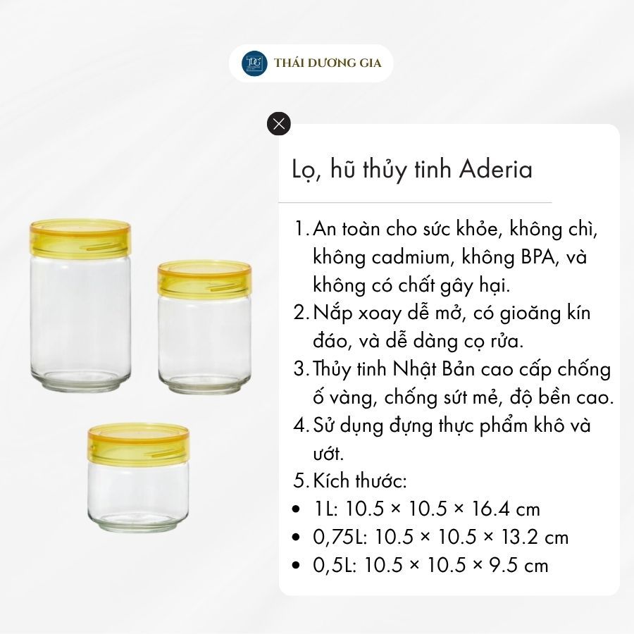 Lọ, Hũ Thủy Tinh 750ml Nắp Nhựa Vàng Kháng Khuẩn Nhật Bản Aderia M6628 | Thái Dương Gia