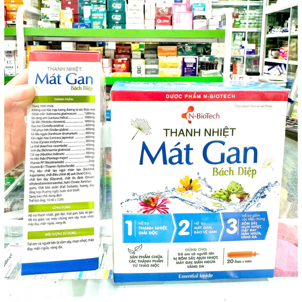 Thanh Nhiệt Mát Gan Bách Diệp N-BioTech Hộp 20 Ống 10ml Thảo Dược Thiên Nhiên Dạng Uống
