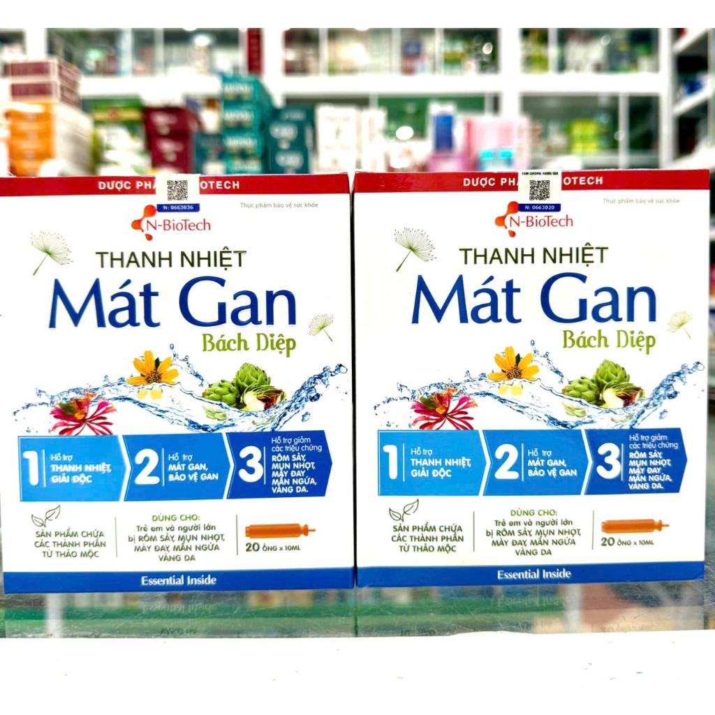 Thanh Nhiệt Mát Gan Bách Diệp N-BioTech Hộp 20 Ống 10ml Thảo Dược Thiên Nhiên Dạng Uống