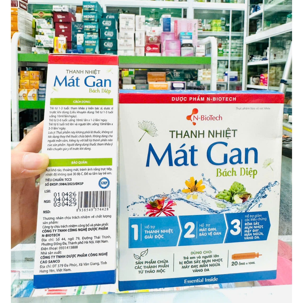 Thanh Nhiệt Mát Gan Bách Diệp N-BioTech Hộp 20 Ống 10ml Thảo Dược Thiên Nhiên Dạng Uống