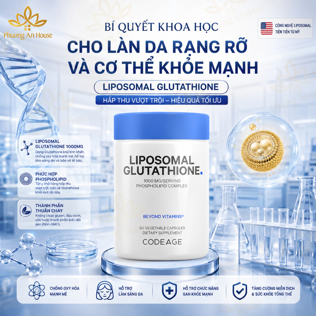 Viên uống trắng da, giảm nám sạm Codeage Liposomal Glutathione 1000mg 60 viên